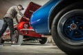 American Classic Cars Enthusiast Working on His Vehicle Royalty Free Stock Photo