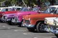 American classic cars in line in Havana, Cuba