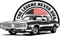 AMERICAN CLASSIC AND MUSCLE CARS LOGO DODGE CHARGER WITH AMERICAN FLAG Royalty Free Stock Photo