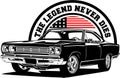 AMERICAN CLASSIC AND MUSCLE CARS LOGO DODGE SUPER BEE WITH AMERICAN FLAG Royalty Free Stock Photo