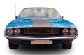 American classical muscle car Dodge Challenger 1970. Front view. White background Royalty Free Stock Photo