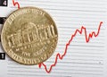American coin on fluctuating graph. Royalty Free Stock Photo