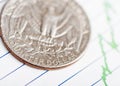 American coin on fluctuating graph. Royalty Free Stock Photo
