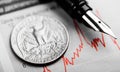 American coin on fluctuating graph. Rate of the dollar Royalty Free Stock Photo