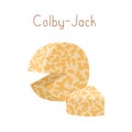 American Colby-Jack cheese isolated on white background. Californian marble Co-jack chees. Colored flat vector