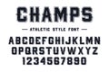 American college classic font. Vintage sports font in American style for T-shirt designs for football, baseball, and basketball Royalty Free Stock Photo