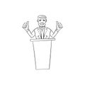 American congressman man in the style of cartoon standing behind the podium