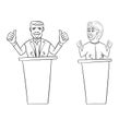 American congressman man and a woman in the style of cartoon standing behind the podium