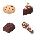 American cookies, a piece of cake, candy, wafer tubule. Chocolate desserts set collection icons in cartoon style vector Royalty Free Stock Photo