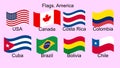 American countries flag set North, Central South America Royalty Free Stock Photo