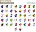 American countries flags collection. Rugby flag set Royalty Free Stock Photo