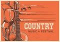 American country music poster with cowboy hat and guitar