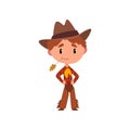 American Cowboy boy in national clothes, kid cartoon character in traditional costume vector Illustration on a white Royalty Free Stock Photo