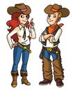 American Cowboy Couple Color Illustration Design