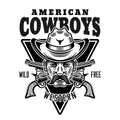 American cowboys vector vintage emblem, label, badge or logo in monochrome style isolated on white background Royalty Free Stock Photo