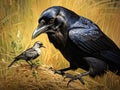 American Crow with bug Made With Generative AI illustration