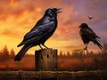 American Crow perched Made With Generative AI illustration