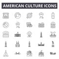 American culture line icons, signs, vector set, outline illustration concept Royalty Free Stock Photo