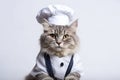 American Curl Cat Dressed As A Chef On White Background