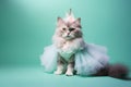 American Curl Cat Dressed As A Fairy On Mint Color Background