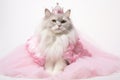 American Curl Cat Dressed As A Princess On White Background