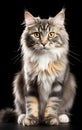 American Curl cat sitting and looking at the camera in front isolated of black background Royalty Free Stock Photo