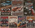 American custom cars colorful posters set Royalty Free Stock Photo