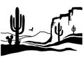 American Desert with cactuses. Vector Black silhouette of Arizona Desert Graphic illustration