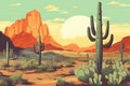 American desert poster. Sunset. Royalty Free Stock Photo