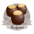 Buckeyes traditional American dessert. Colorful illustration. Peanut butter and chocolate candies