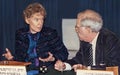 Jeane Kirkpatrick and Shlomo Avineri at Tel Aviv University in 1987 Royalty Free Stock Photo