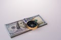 American dollar banknotes on a compass Royalty Free Stock Photo