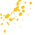 American dollar coins falling. Scattered disorderl