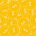 American dollar coins seamless pattern. Fine scattered USD coins. Big win or success concept. USA ch