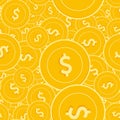 American dollar coins seamless pattern. Graceful scattered USD coins. Big win or success concept. US