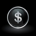 American Dollar currency icon inside round silver and black emblem