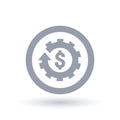 American Dollar sign and cog gear icon in circle. Economy symbol