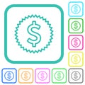 American dollar sticker outline vivid colored flat icons Royalty Free Stock Photo