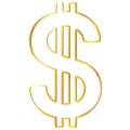 American Dollar USD currency golden sign outline in front view isolated on white. Currency by the Central Bank of America. Clipart Royalty Free Stock Photo