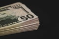 american Dollars banknotes isolated on black background Royalty Free Stock Photo