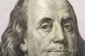 American 100 dollars bill, 100 bucks, one hundred US dollars bank note. portrait of Benjamin franklin on the largest Royalty Free Stock Photo