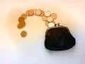 American dollars in a coin purse on a white background. Royalty Free Stock Photo