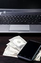 American dollars money and laptop computer Royalty Free Stock Photo