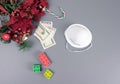 American dollars over Christmas decoration composition Royalty Free Stock Photo