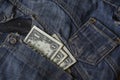 American dollars in a ripped jeans pocket Royalty Free Stock Photo
