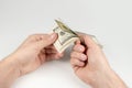 American dollars or US dollars: hand counting one hundred American money or 100 USD Royalty Free Stock Photo