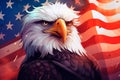 American eagle against the background of the American flag. US Independence Day. Royalty Free Stock Photo