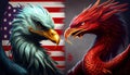 American eagle against chinese dragon concept