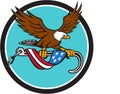 American Eagle Clutching Towing J Hook Flag Drape Circle Retro Royalty Free Stock Photo