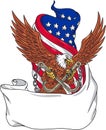 American Eagle Clutching Towing J Hook Flag Unfurled Drawing